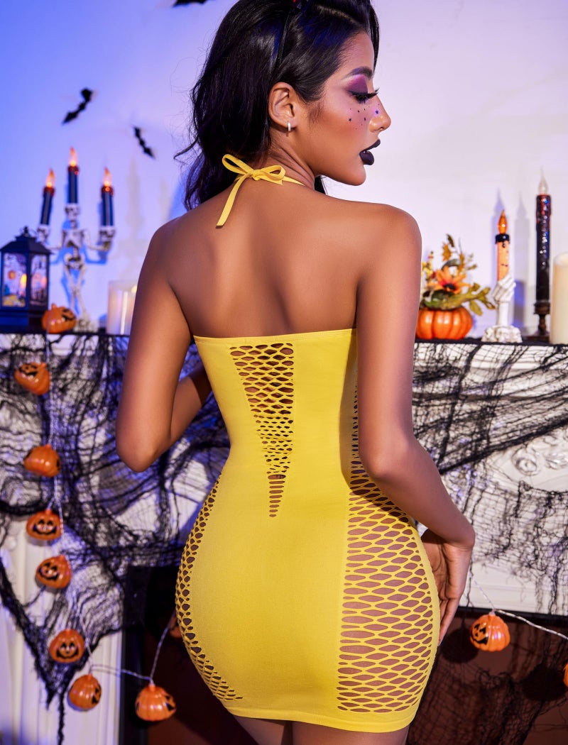 Avidlove Womens Lingerie Fishnet Badydoll Mesh Stretch Chemise Yellow one size fit most - Image 4